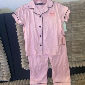 Juicy Couture Girls Pink Short-Sleeve Pajama Set with Contrast Trim